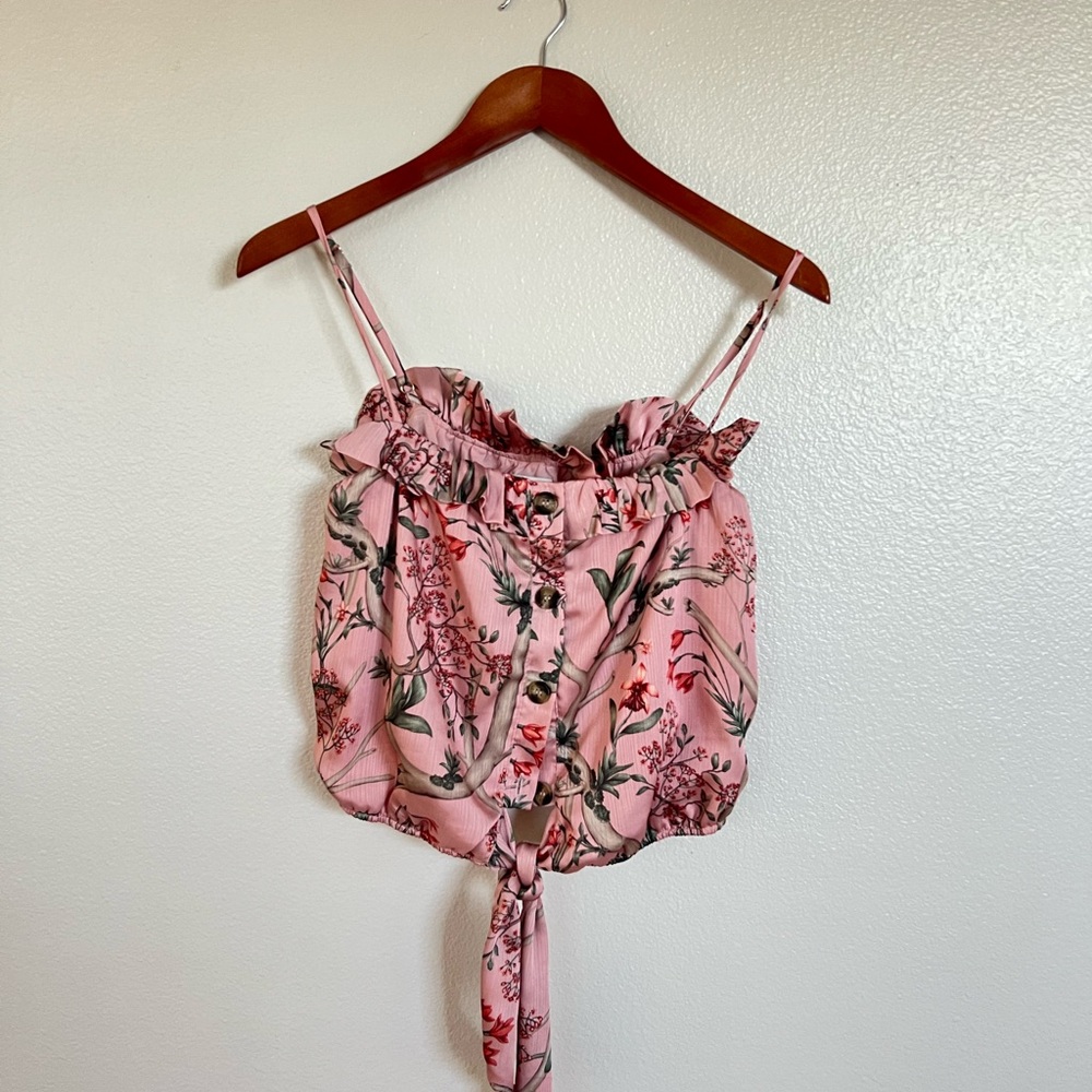 Johanna Ortiz H&M Pink Floral Camisole Ruffled Blouse